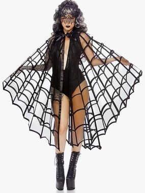 New Black Spiderweb Cape Costume Halloween